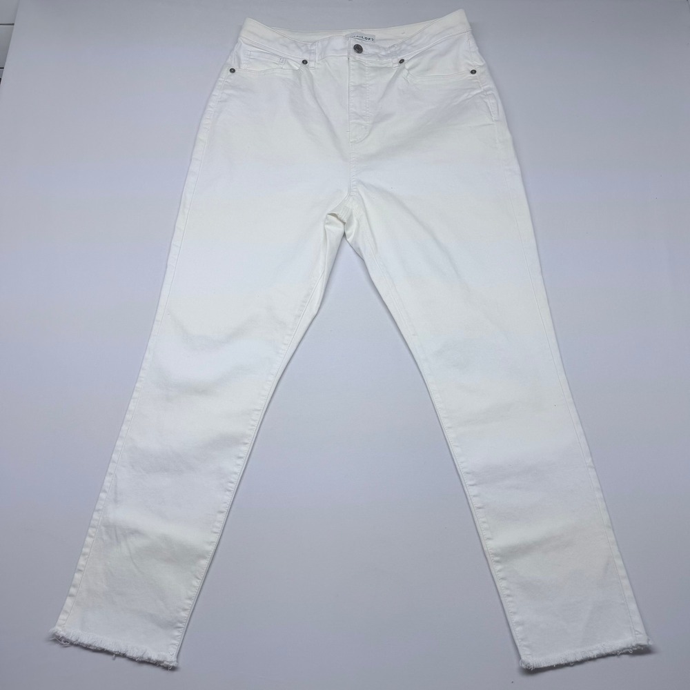 Loft The Skinny White High Rise Raw Hem Jeans Size 31 12 Womens Denim Pants